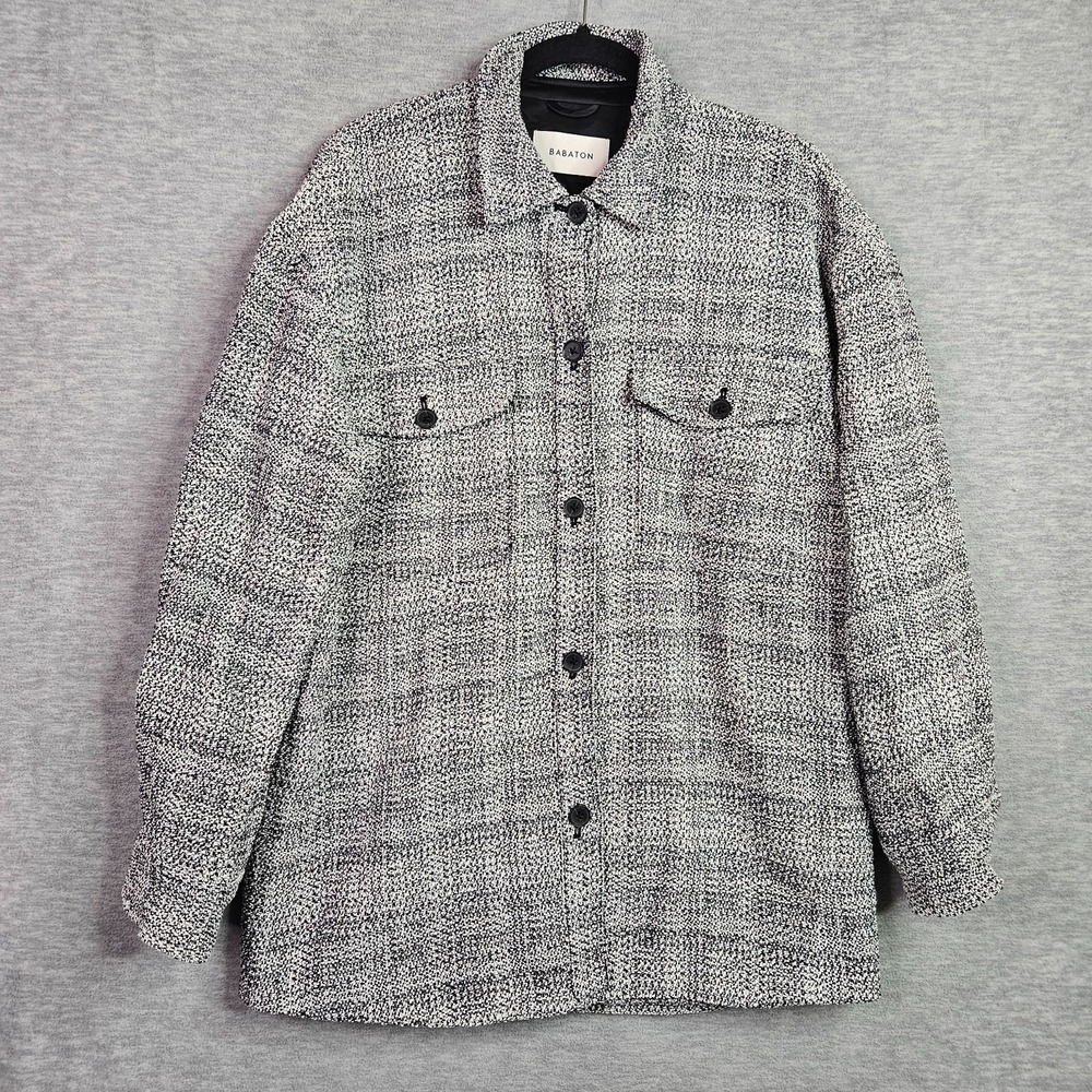 Babaton Women 2 Black White Tweed Shacket Button Front Wool Blend Jacket